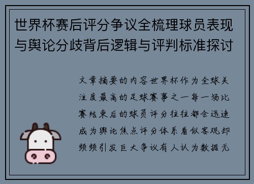 世界杯赛后评分争议全梳理球员表现与舆论分歧背后逻辑与评判标准探讨